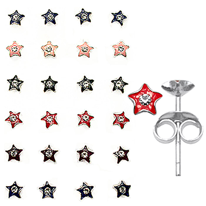 Jeweled Star Hand Painted Ear Studs in a 12 pair Tray