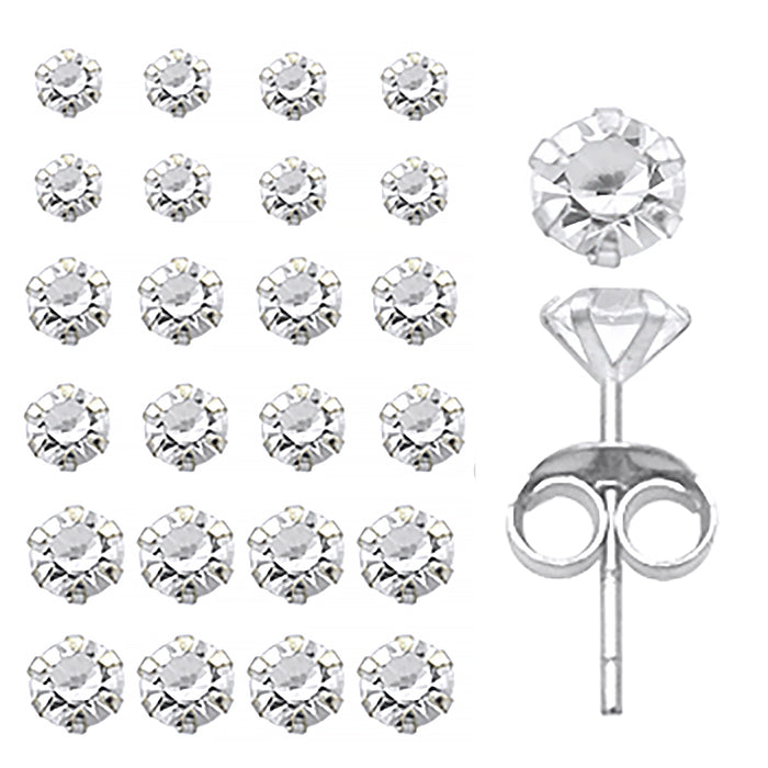 Mix Glass Stone Silver Ear Studs in a 12 pair Tray PAC12ES039