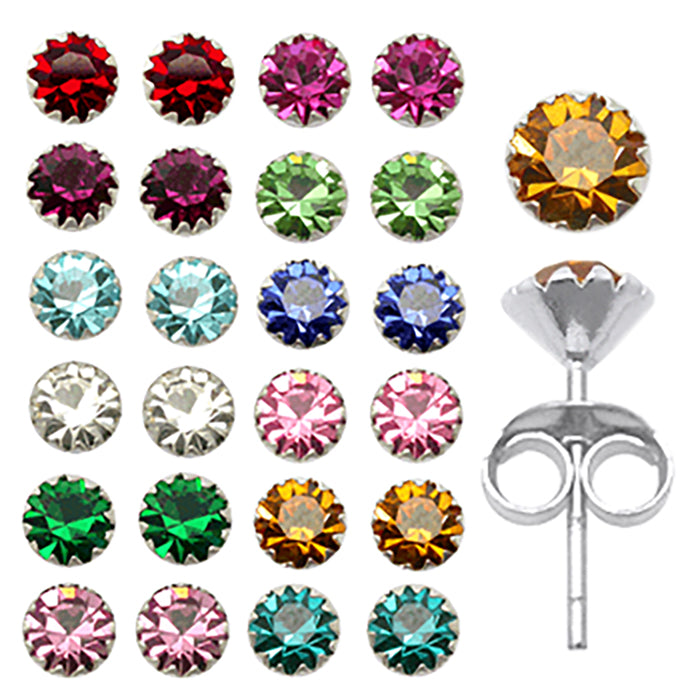 4mm Round Cut Birth Stone Ear Studs Earring in a 12 pair Tray