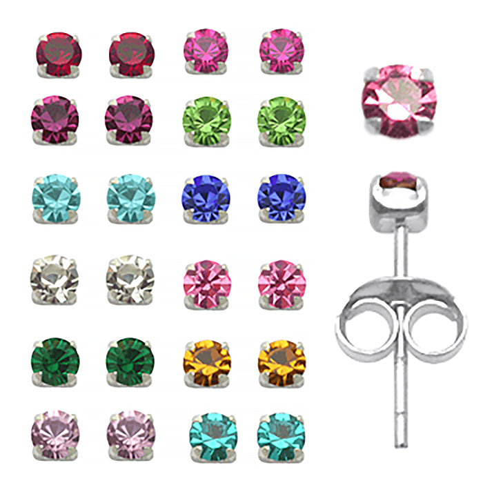 3mm Birth Stone Top Quality Rhinestone Silver Ear Studs in a 12 pair Tray PAC12ES056