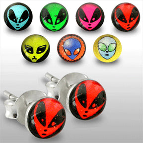 Alien Face Logo Silver Earring