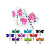 Pink Color Hand Painted Dragonfly Silver Earring