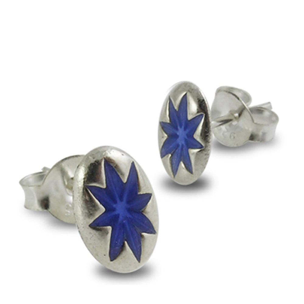 Blue Enamel Hand Painted Morning Star  Ear Stud