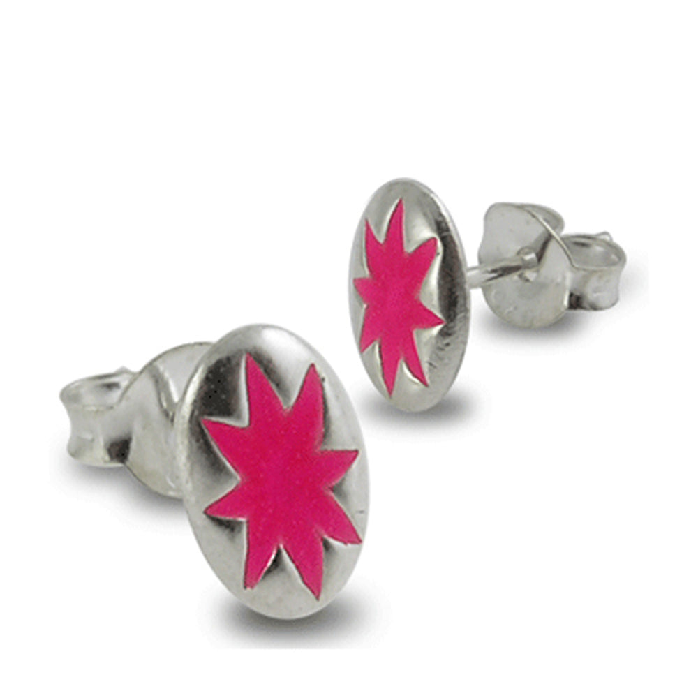 Pink Enamel Hand Painted Morning Star  Ear Stud