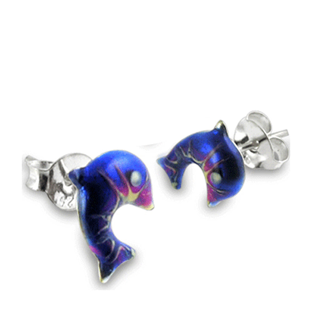 Hand Painted Dolphin  Ear Stud