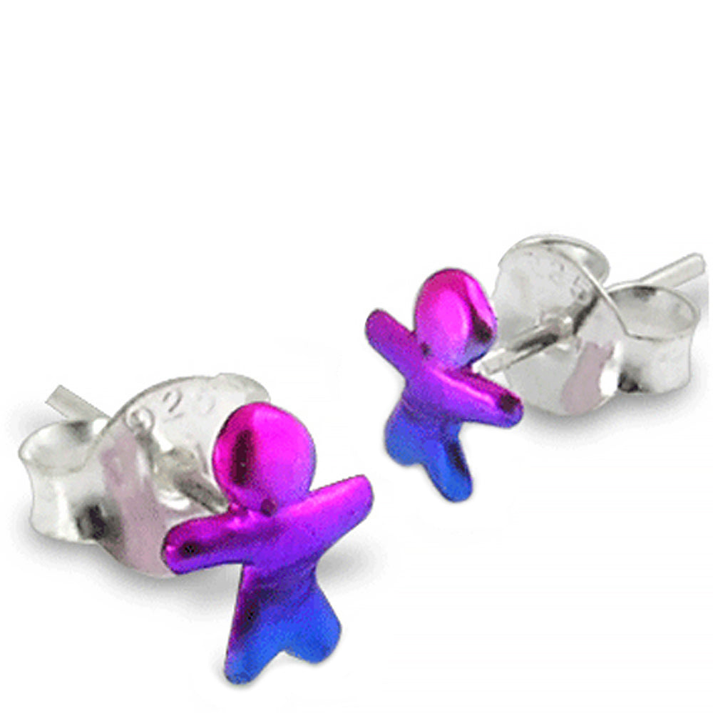 925 Sterling Silver Hand Painted Man Ear Stud Plug