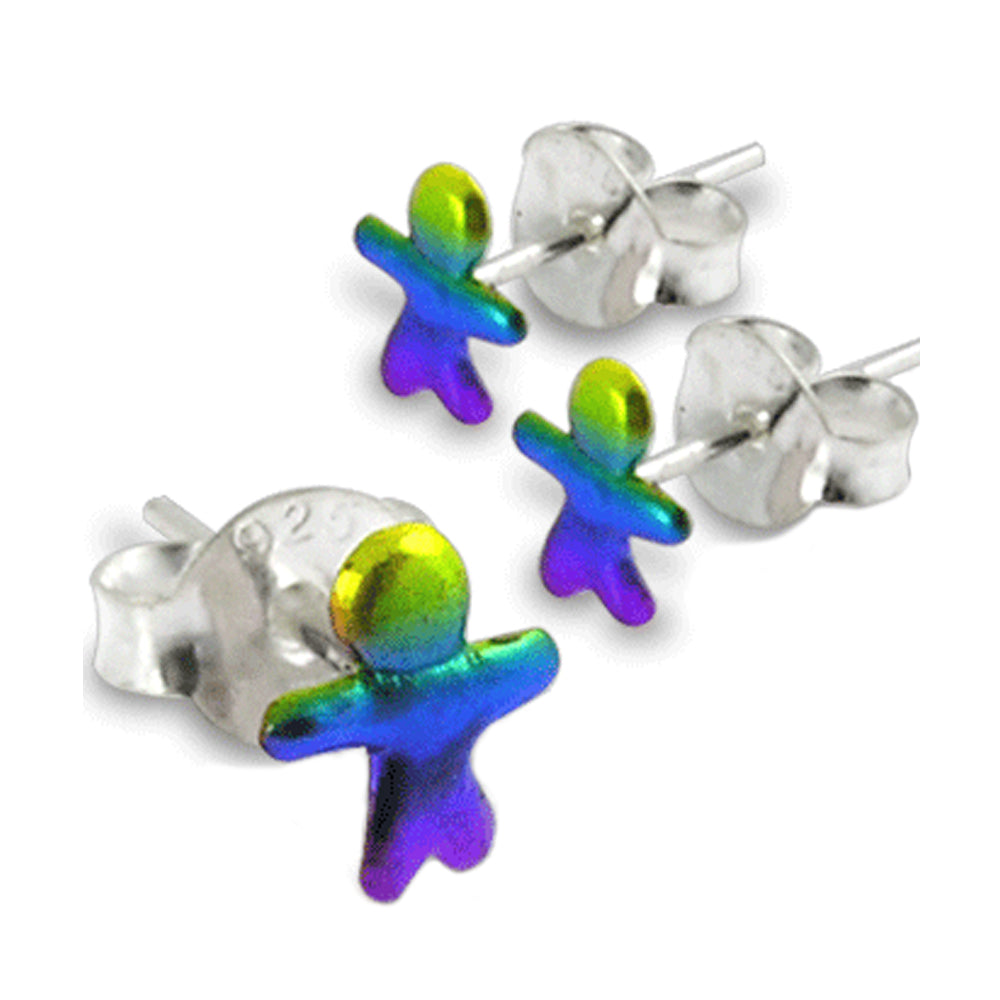 925 Sterling Silver Hand Painted Man  Ear Stud