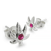 Rhinestone Pink Stone Marijuana Leaf  Ear Stud