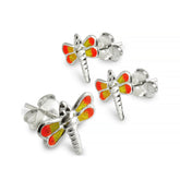 Hand Painted Dragon Fly Silver Ear Stud