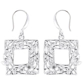 925 Sterling Silver Square Floral leafs French Hook Ear Ring