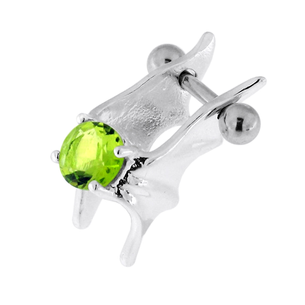 925 Sterling Silver Jeweled Bat Wings Cartilage Tragus Piercing  Light Green