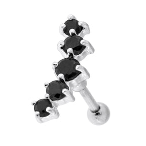 5 Cz's Curve in Claw Set 925 Sterling Silver Cartilage Tragus Piercing  Black