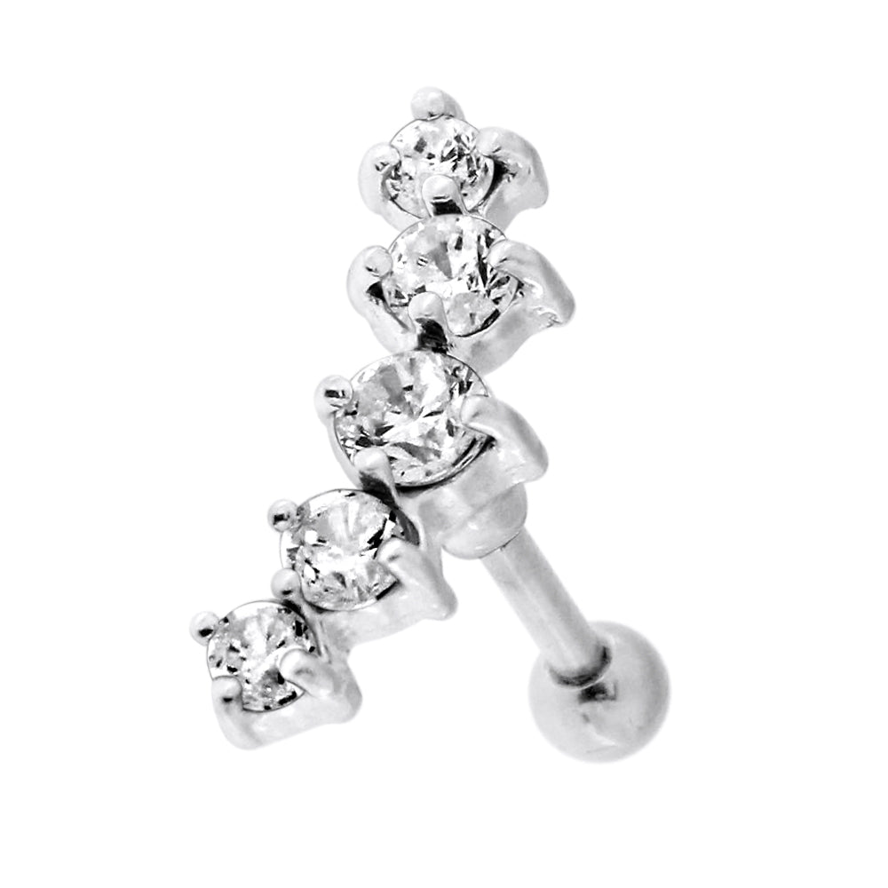5 Cz's Curve in Claw Set 925 Sterling Silver Cartilage Tragus Piercing  Black