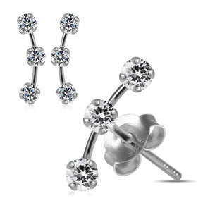 925 Sterling Silver Round Jeweled Dipper Fashion Ear Stud