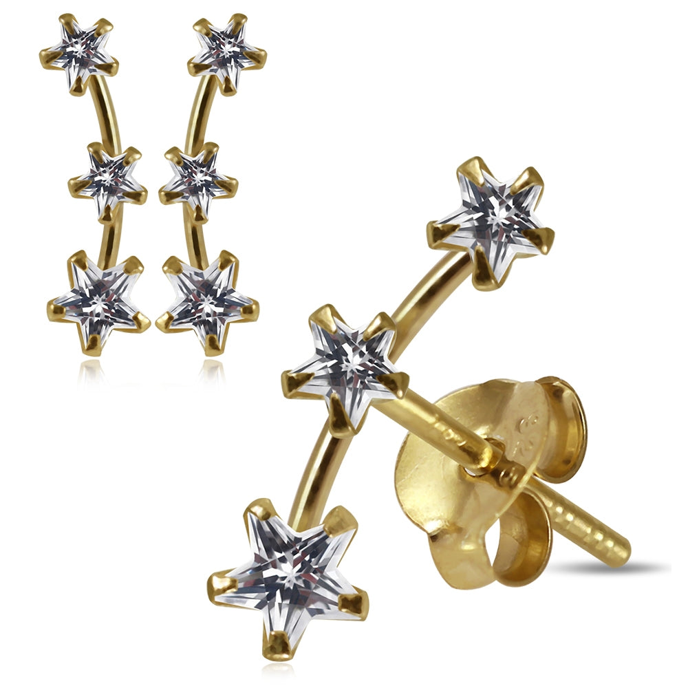 925 Sterling Silver Star Jeweled Claw Set Dipper Fashion Ear Stud