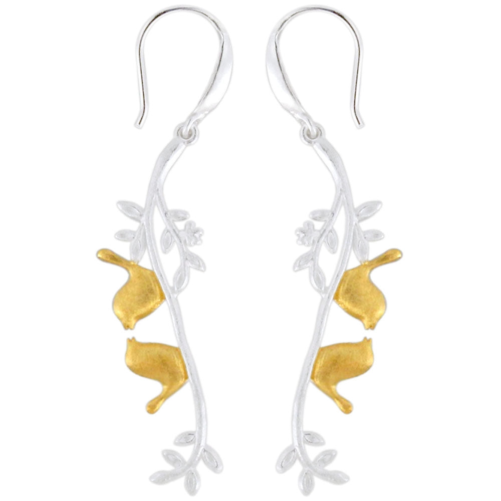 Gold Platted Birds 925 Sterling Silver French Hook Matte Finish Ear Ring
