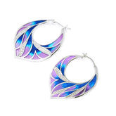 Colorful Enamal Floral Micro jeweled CZ Sterling Silver Ear Hoop Ring