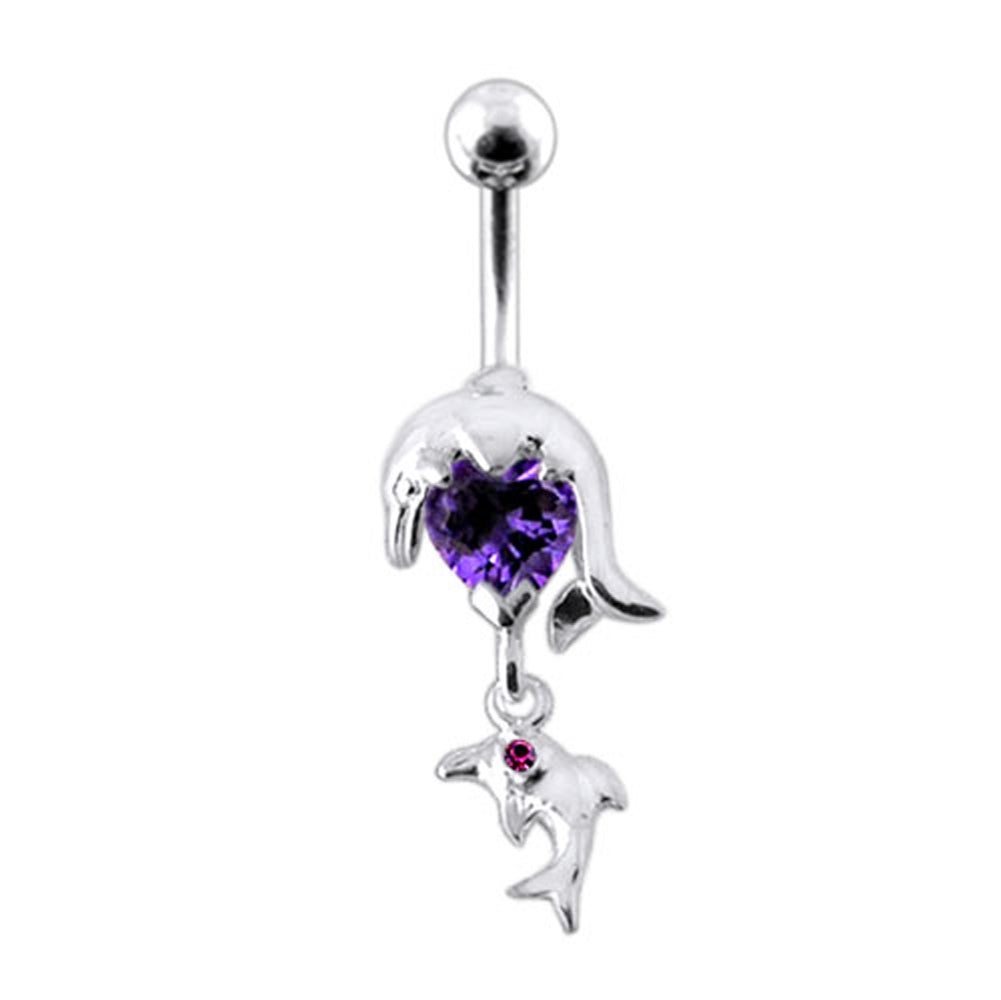 Moving Jeweled Dolphin Belly Ring