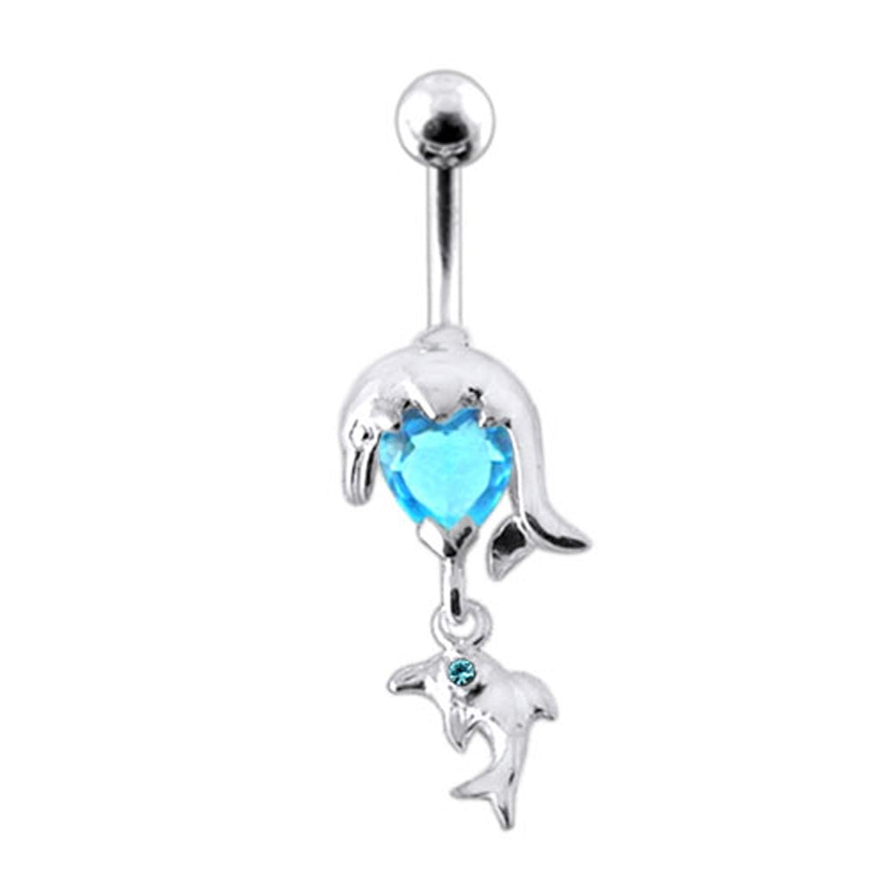 Moving Jeweled Dolphin Belly Ring