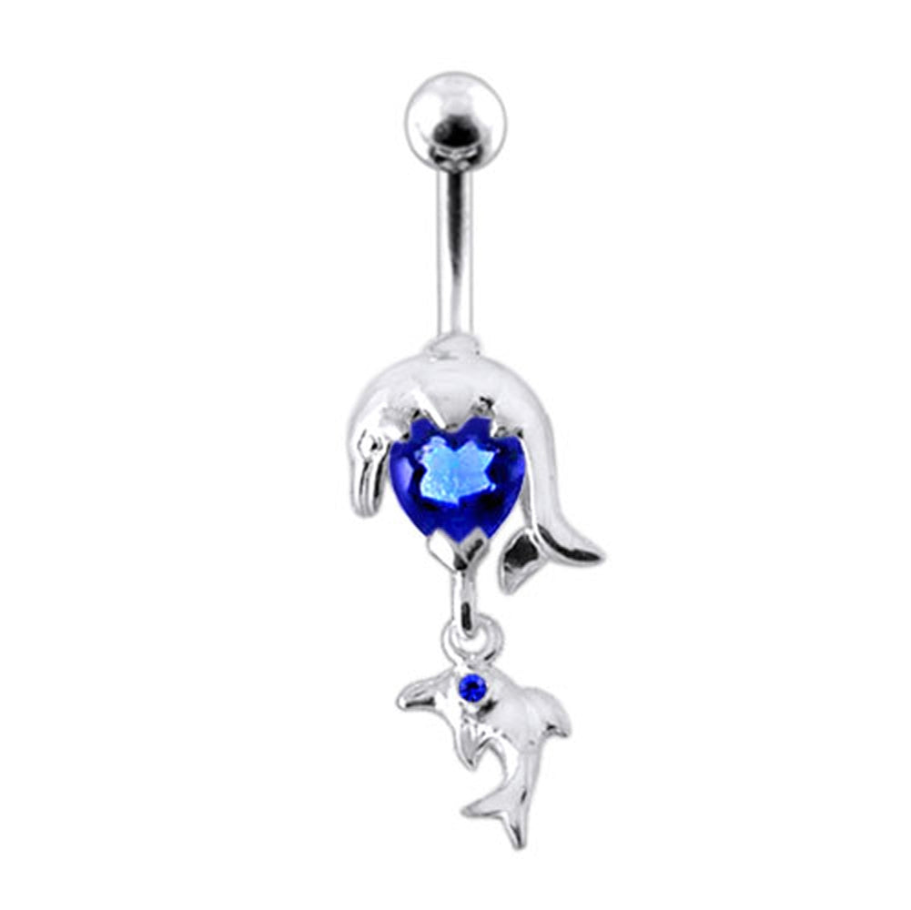 Moving Jeweled Dolphin Belly Ring