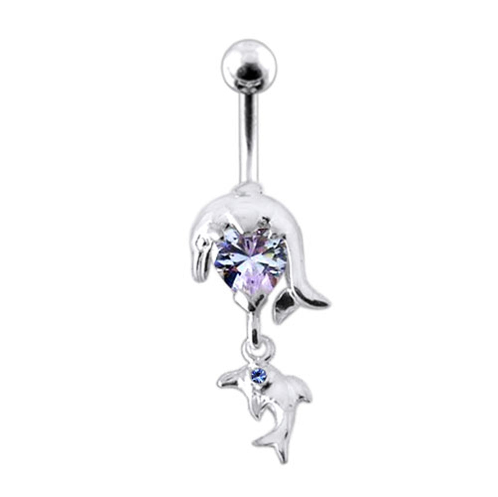 Moving Jeweled Dolphin Belly Ring