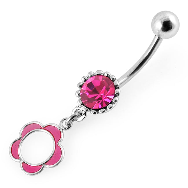 Resin Flower Dangling Belly Ring