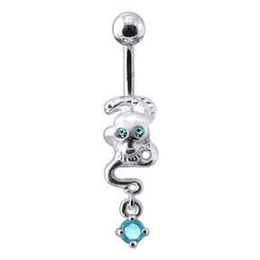 Silver Skull Jeweled Dangling Navel Body Jewelry Belly Ring