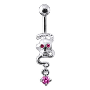 Silver Skull Jeweled Dangling Navel Body Jewelry Belly Ring