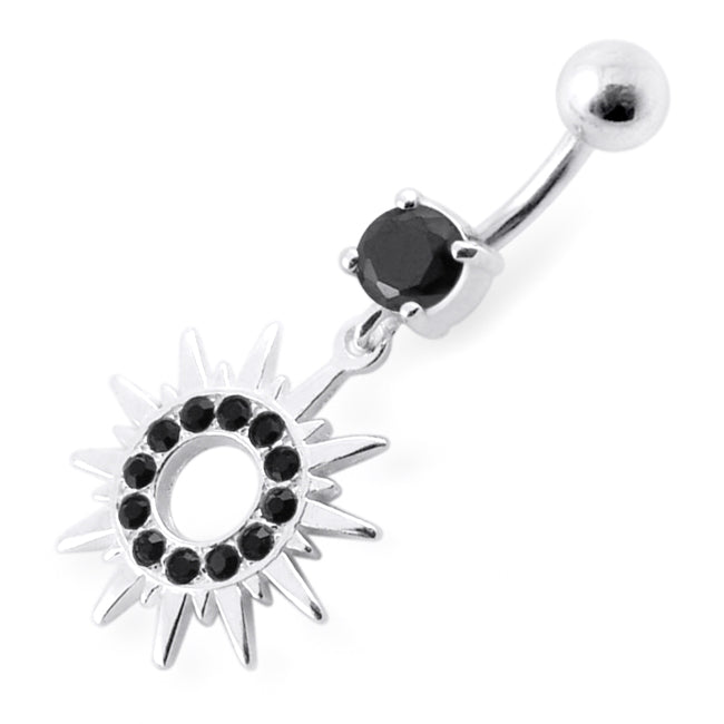 Fancy Colored Sun Jeweled Dangling Banana Bar Belly Ring