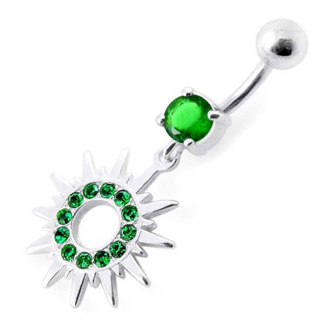 Fancy Colored Sun Jeweled Dangling Banana Bar Belly Ring