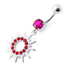 Fancy Colored Sun Jeweled Dangling Banana Bar Belly Ring