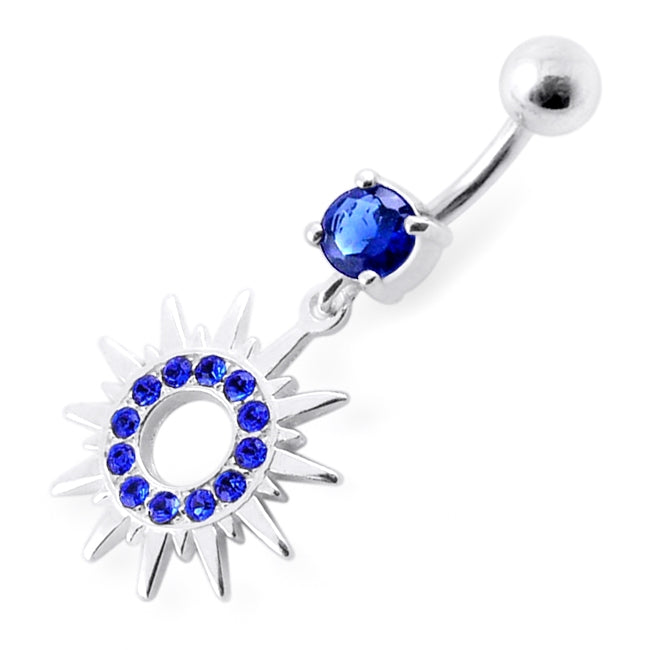 Fancy Colored Sun Jeweled Dangling Banana Bar Belly Ring