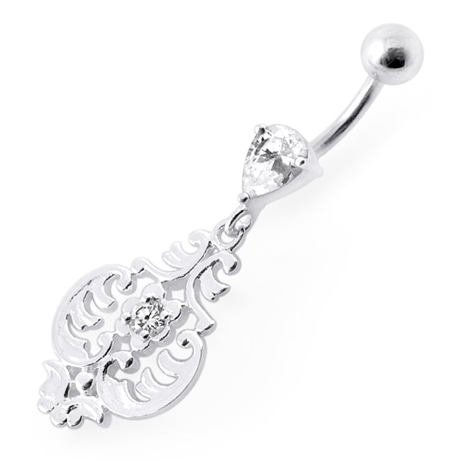 Fancy Ancient Pot Jeweled Dangling Belly Ring