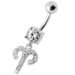 Fancy Multi Stones Jeweled Non Moving Dangling SS Bar Belly Ring