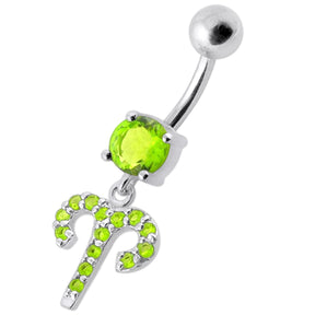 Fancy Multi Stones Jeweled Non Moving Dangling SS Bar Belly Ring