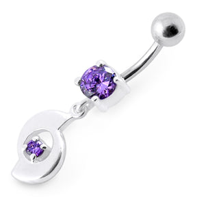 Fancy Jeweled Moving Dangling Curved Bar Belly Ring