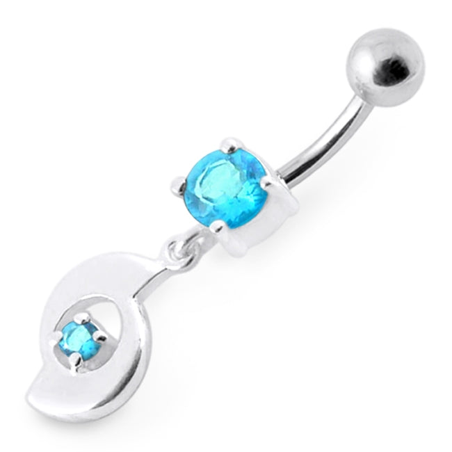 Fancy Jeweled Moving Dangling Curved Bar Belly Ring