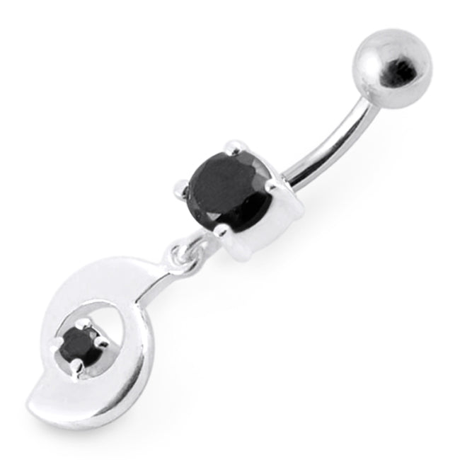 Fancy Jeweled Moving Dangling Curved Bar Belly Ring