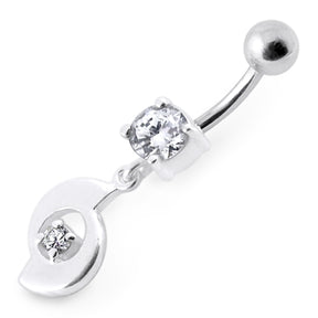 Fancy Jeweled Moving Dangling Curved Bar Belly Ring