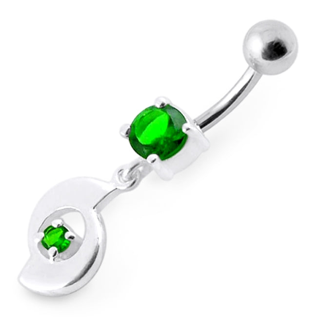 Fancy Jeweled Moving Dangling Curved Bar Belly Ring