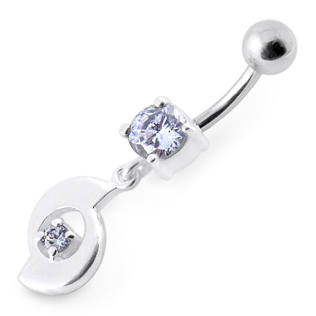 Fancy Jeweled Moving Dangling Curved Bar Belly Ring