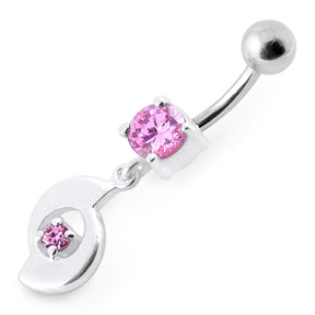 Fancy Jeweled Moving Dangling Curved Bar Belly Ring