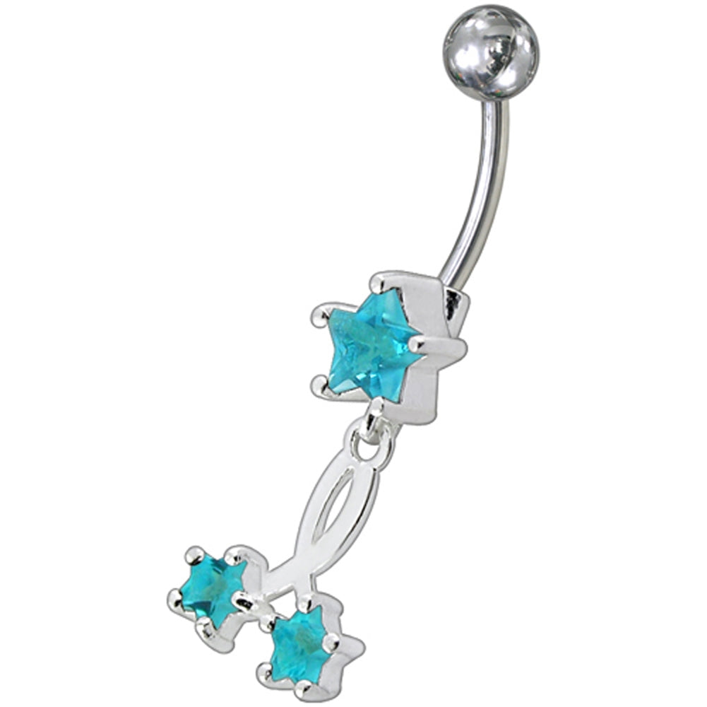 Fancy Standing Star Jeweled Dangling Navel Ring PBM1558