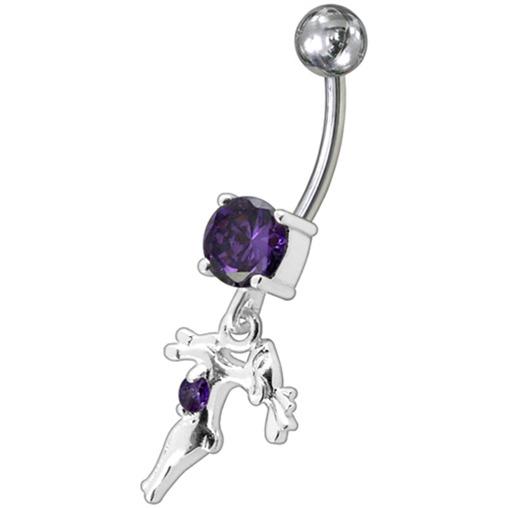 Fancy Jeweled With Single Stone Dangling Belly Ring