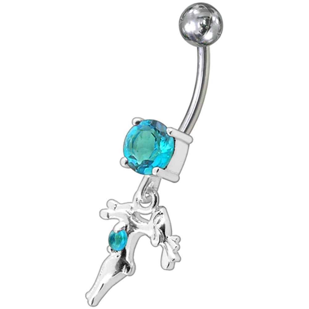 Fancy Jeweled With Single Stone Dangling Belly Ring