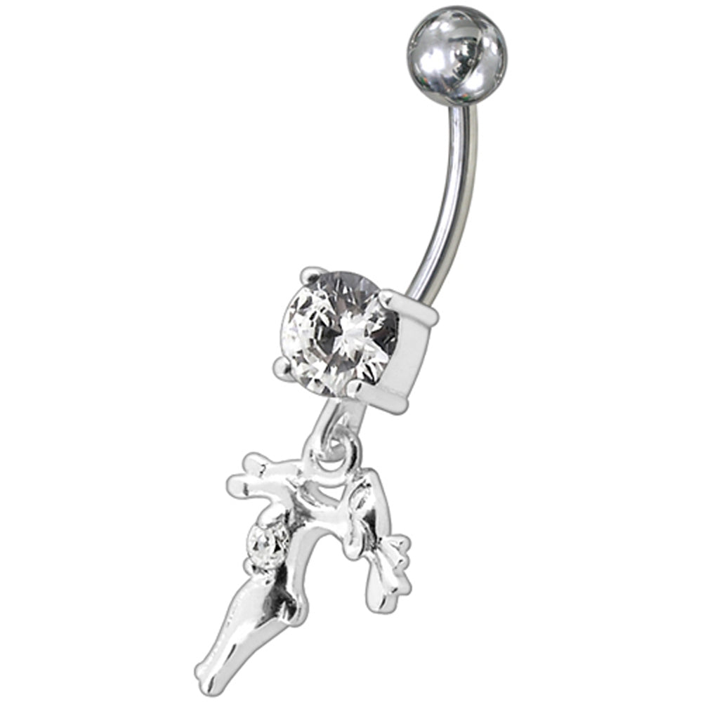 Fancy Jeweled With Single Stone Dangling Belly Ring