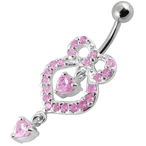 Fancy Pink Stone Pear shape Jeweled Dangling Navel Body Jewelry Ring