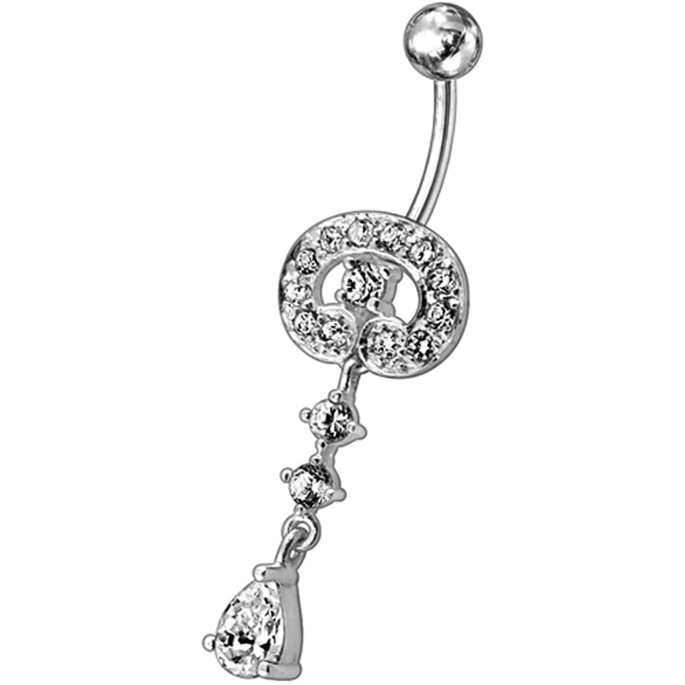 Fancy Vintage Indian Jewelry Jeweled Silver Dangling SS Bar Belly Ring