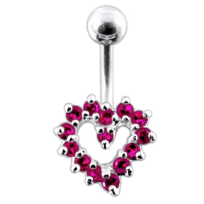 Jeweled Cut Out Heart Non-Moving Belly Ring