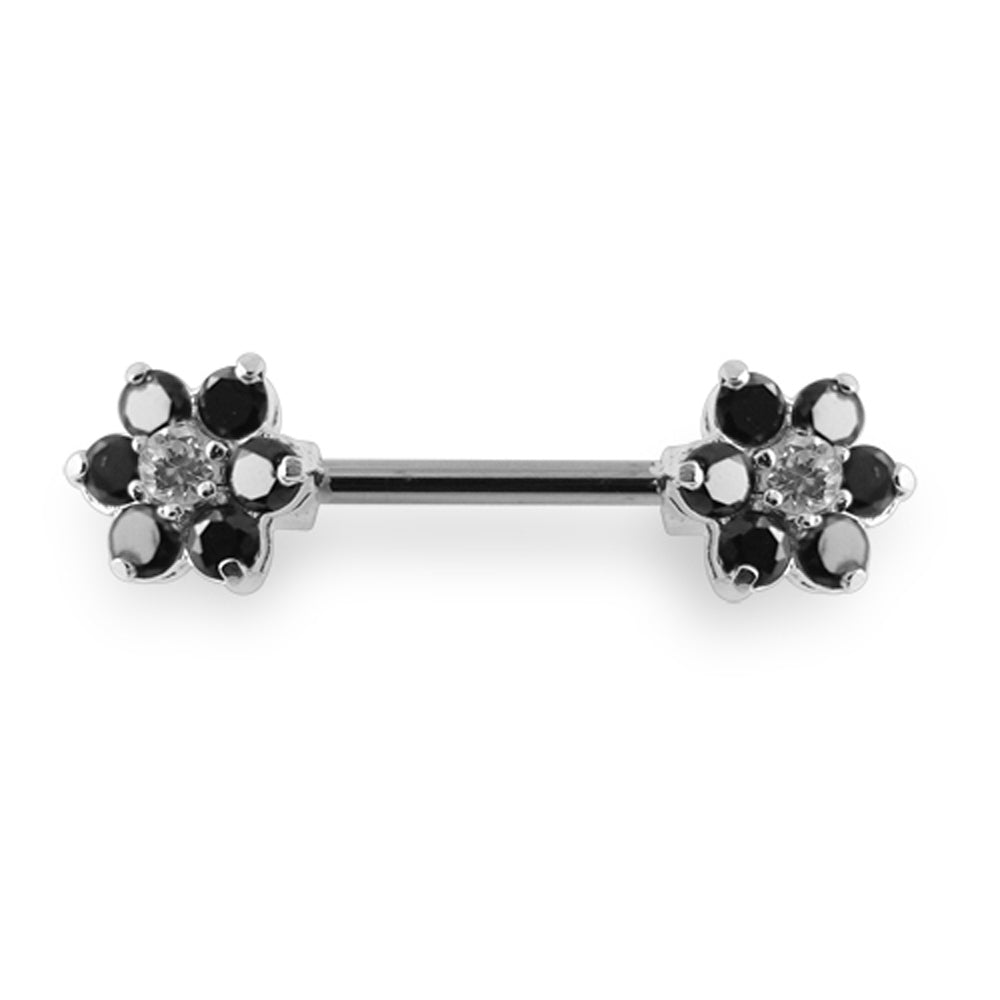 Jeweled Flower Silver Nipple Bar